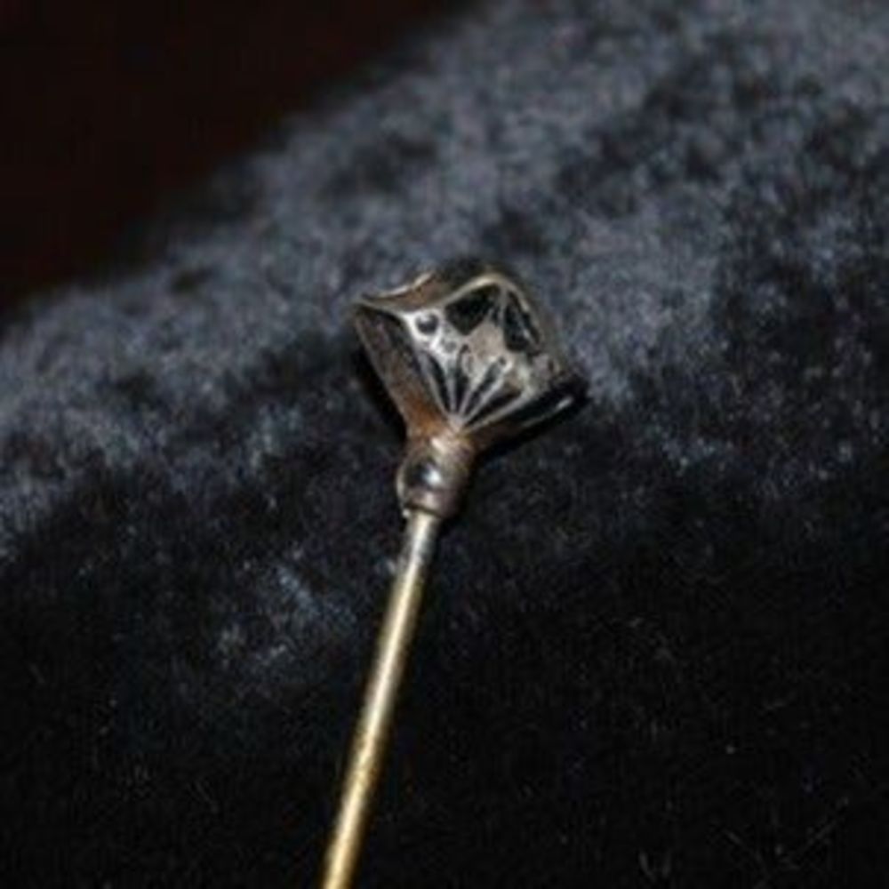Antique Silver & Black Enamel 7" Short Hat Pin